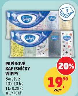 PAPÍROVÉ KAPESNÍČKY WIPPY 3vrstvé, 10x 10 ks  