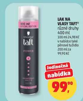 LAK NA VLASY TAFT různé druhy, 400 ml  