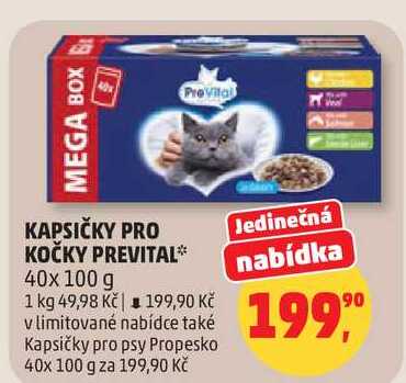 KAPSIČKY PRO KOČKY PREVITAL, 40x 100 g