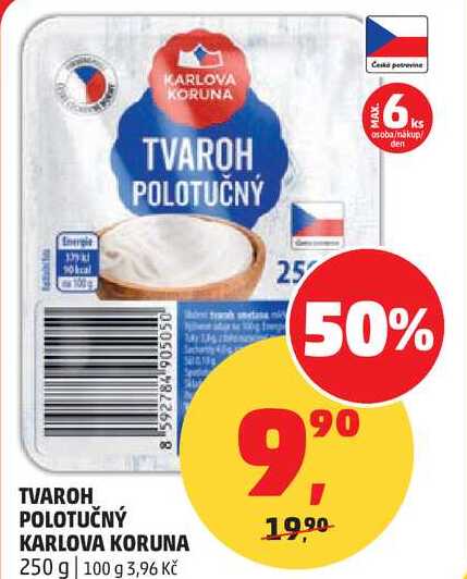 TVAROH POLOTUČNÝ KARLOVA KORUNA, 250 g  