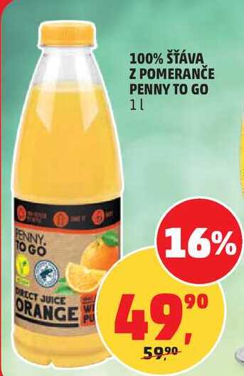 100 % ŠŤÁVA Z POMERANČE PENNY TO GO, 1 l 