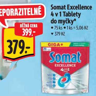 Somat Excellence 4 v 1 Tablety do myčky, 75 ks