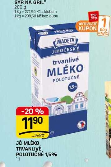 JČ MLÉKO TRVANLIVÉ POLOTUČNÉ 1,5% 11 