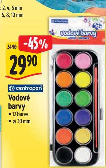 Vodové barvy 12 barev Ø 30 mm