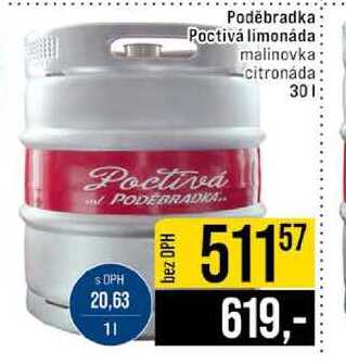 Poděbradka Poctivá limonáda malinovka citronáda 30l