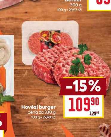 Hovězí burger cena za 330 g