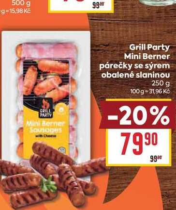 Grill Party Mini Berner párečky se sýrem obalené slaninou 250 g 