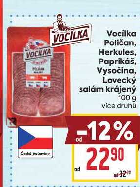 Vocilka Poličan, Herkules, Paprikáš, Vysočina, Lovecký salám krájený 100 g 