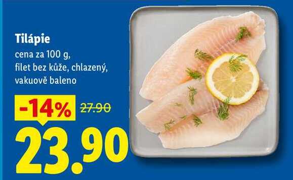 Tilápie, cena za 100 g
