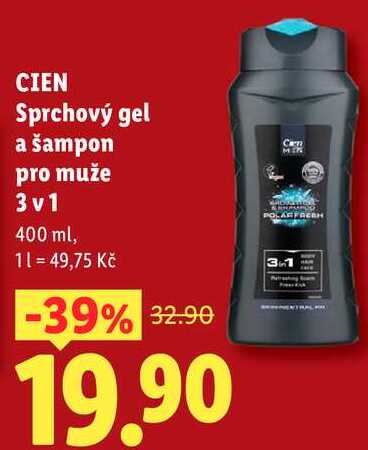 CIEN Sprchový gel a šampon pro muže 3v1, 400 ml