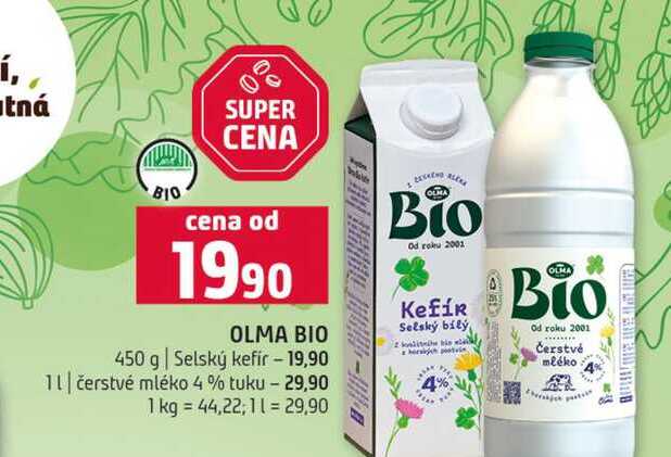OLMA BIO 450 g Selský kefir čerstvé mléko 4% tuku 1l