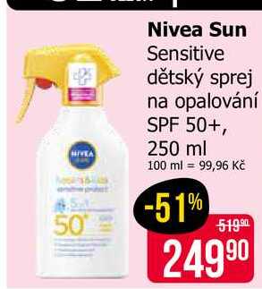 Nivea Sun Sensitive dětský sprej na opalování SPF 50+, 250 ml 