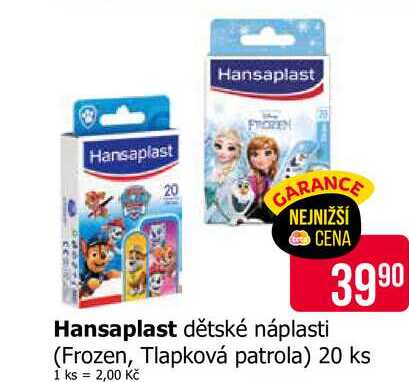 Hansaplast dětské náplasti (Frozen, Tlapková patrola) 20 ks 