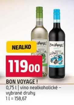 BON VOYAGE! 0,75l vino nealkoholické vybrané druhy