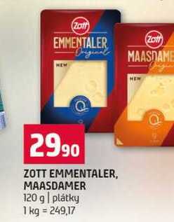 ZOTT EMMENTALER, MAASDAMER 120 g plátky