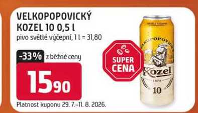 VELKOPOPOVICKÝ KOZEL 10 0,5l pivo světlé výčepní