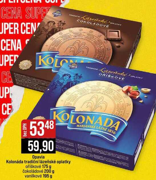Opavia Kolonáda tradiční lázeňské oplatky oříškové 175 g čokoládové 200 g vanilkové 195 g  v akci