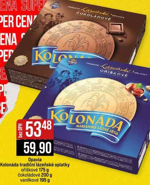 Opavia Kolonáda tradiční lázeňské oplatky oříškovė 175 g čokoládové 200 g vanilkové 195 g