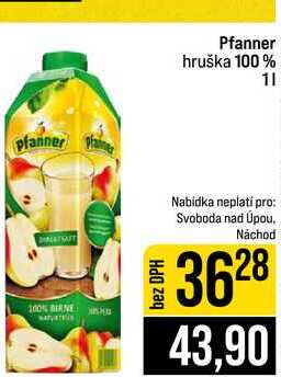 Pfanner hruška 100% 1l