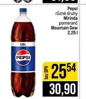 Pepsi různé druhy Mirinda pomeranč Mountain Dew 2,25l