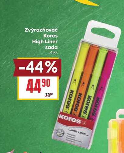 Zvýrazňovač Kores High Liner sada 4 ks