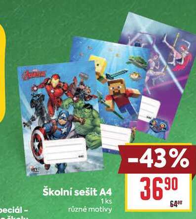Deciál - Školní sešit A4 1ks různé motivy 