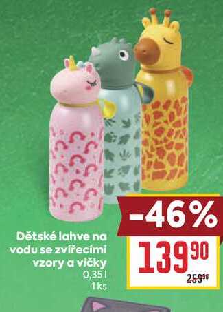 Dětské lahve na vodu se zvířecími vzory a víčky 0,35l