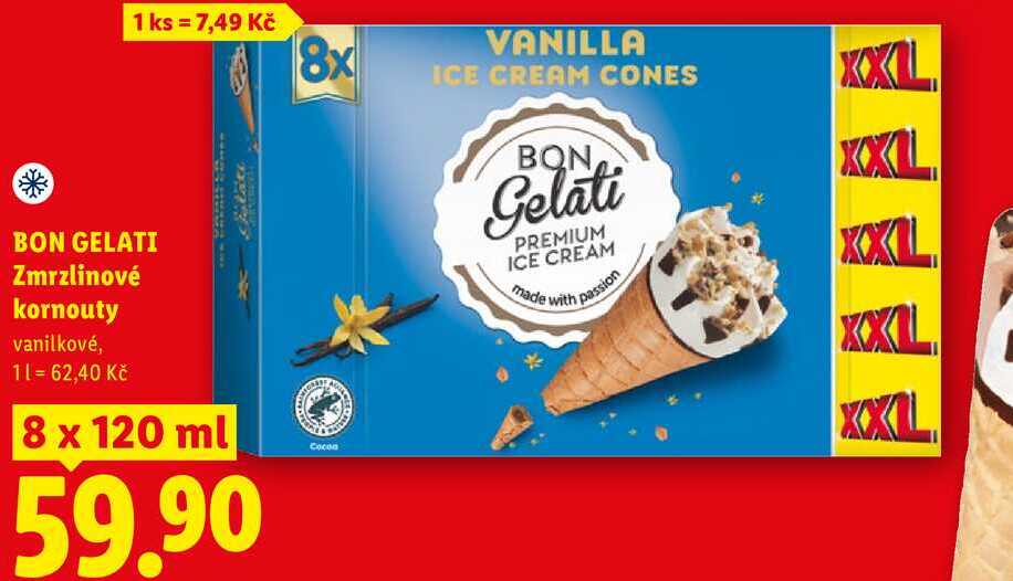 BON GELATI Zmrzlinové kornouty, 8x 120 ml