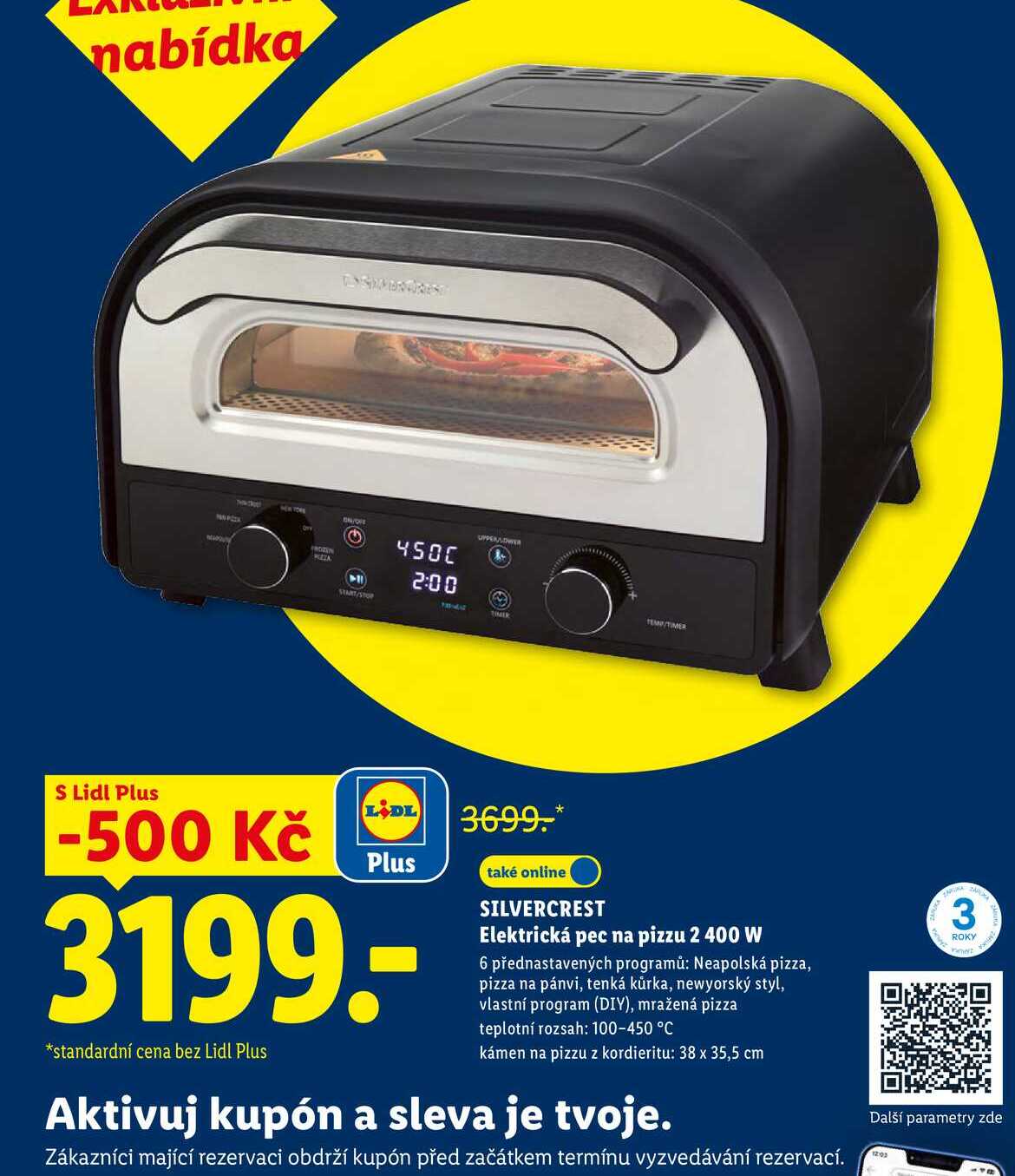 SILVERCREST Elektrická pec na pizzu 2 400 W
