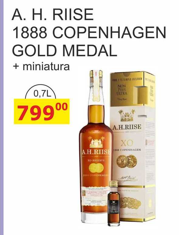 A. H. RIISE 1888 COPENHAGEN GOLD MEDAL + miniatura 0,7L 