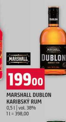 MARSHALL DUBLON KARIBSKÝ RUM 0,5l vol. 38% 