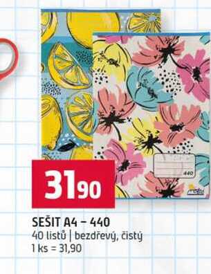 SEŠIT A4 - 440 40 listů bezdřevý, čistý