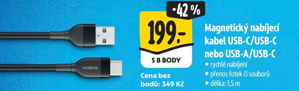 Magnetický nabíjecí kabel USB-C/USB-C nebo USB-A/USB-C