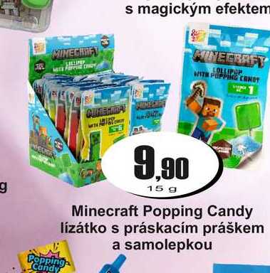 Minecraft Popping Candy lízátko s práskacím práškem a samolepkou Popping Candy 15 g