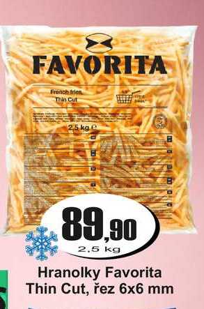 Hranolky Favorita Thin Cut, řez 6x6 mm 2,5 kg