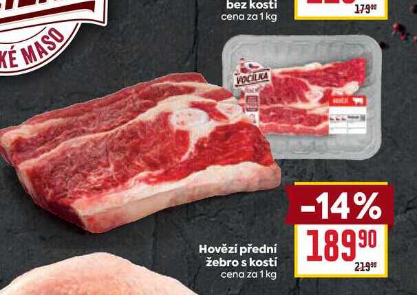 Hovězí přední žebro s kostí cena za 1 kg 