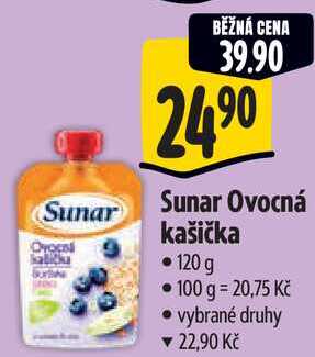 Sunar Ovocná kašička, 120 g