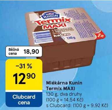 Mlékárna Kunín Termix MAXI, 130 g, dva druhy 