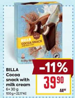 BILLA Cocoa snack with milk cream 6x30 g 