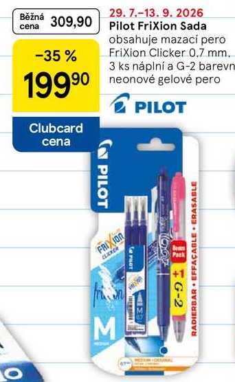 Pilot Frixion Sada, obsahuje mazací pero Frixion Clicker 0.7 mm, 3 ks