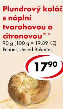 Plundrový koláč s náplní tvarohovou a citronovou, 90 g