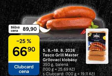 Tesco Grill Master Grilovací klobásy, 350 g