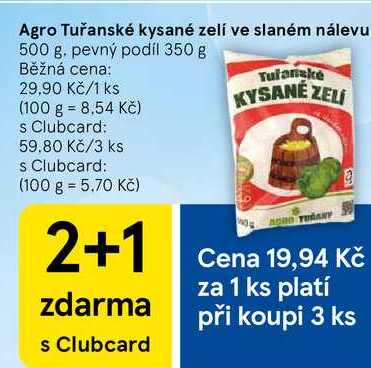 Agro Tuřanské kysané zelí ve slaném nálevu, 500 g. pevný podíl 350 g