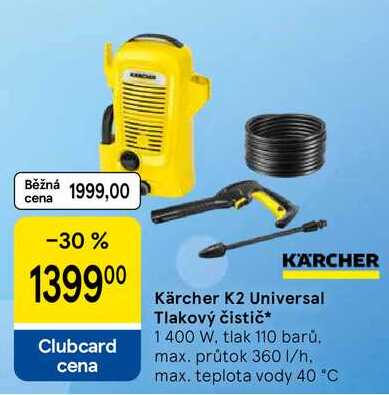 Kärcher K2 Universal Tlakový čistič, 1400 W, tlak 110 baru. max. průtok 360 l/h. max. teplota vody 40 st.C