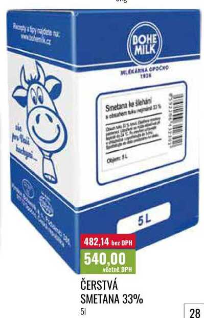 ČERSTVÁ SMETANA 33%, 5L