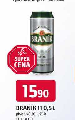 Braník Jedenáctka pivo ležák světlý 0,5l plech