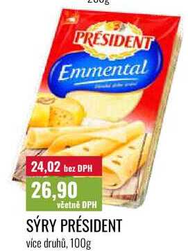 SÝRY PRÉSIDENT, více druhů, 100g