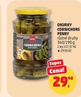 OKURKY CORNICHONS PENNY různé druhy, 340/190 g