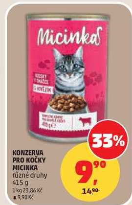 KONZERVA PRO KOČKY MICINKA různé druhy, 415 g