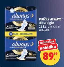 VLOŽKY ALWAYS Ultra Night 10h, 12 ks